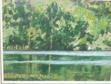 Painting titled "paesaggio: lago di…" by Luciana Lorella Massarotto, Original Artwork