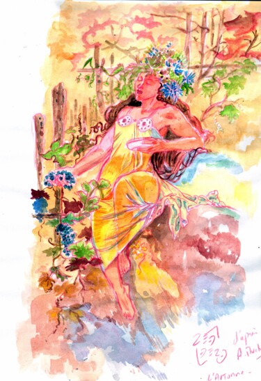 Painting titled "l' automne" by Massimo Armillei, Original Artwork, Watercolor