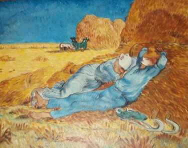 Malerei mit dem Titel "la sieste" von Massimo Armillei, Original-Kunstwerk, Öl Auf Karton montiert