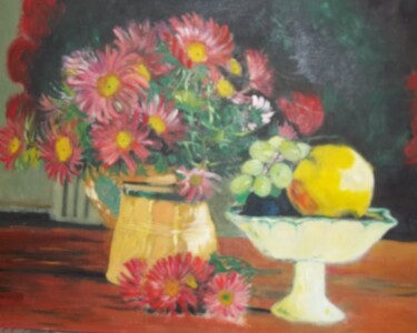 Painting titled "nature morte" by Massimo Armillei, Original Artwork, Oil Mounted on Wood Panel