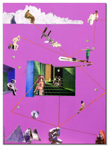 "Fil Rouge" başlıklı Kolaj Massimo Fedele tarafından, Orijinal sanat, Kolaj Ahşap panel üzerine monte edilmiş
