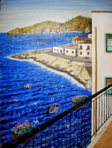 Pintura intitulada "Vista dal balcone s…" por Massimo Mancuso, Obras de arte originais, Óleo Montado em Armação em madeira