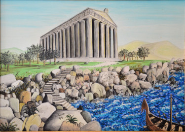 Painting titled "Il tempio di Hera L…" by Massimo Mancuso, Original Artwork, Oil Mounted on Wood Stretcher frame