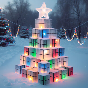 数字艺术 标题为“Rainbow Ice Pine” 由Massimo Naibo, 原创艺术品, AI生成的图像