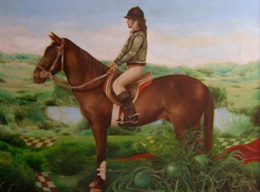 Pittura intitolato "Donna a cavallo " M…" da Massimo Nardi, Opera d'arte originale, Olio