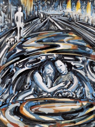 Pittura intitolato "Coppia in macchina…" da Massimo Costantini, Opera d'arte originale