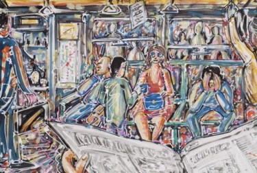 Peinture intitulée "Mendicante in metro…" par Massimo Costantini, Œuvre d'art originale