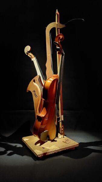 Skulptur mit dem Titel "scultura Violonsax…" von Massimo Iacovelli, Original-Kunstwerk, Holz