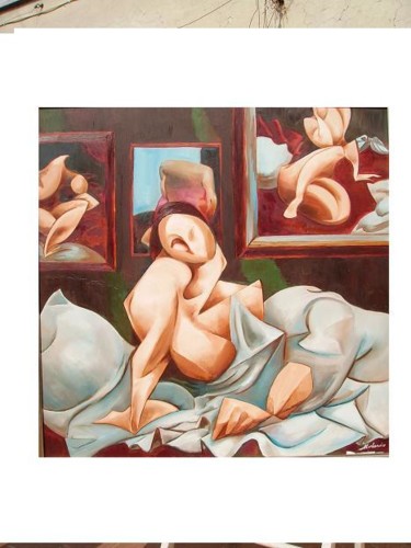 Pittura intitolato "Figura con tre quad…" da Massimo Morlando, Opera d'arte originale, Olio