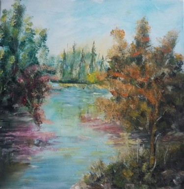 Painting titled "Paysage Huile Riviè…" by Nilo, Original Artwork, Oil