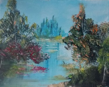 Painting titled "Paysage Huile Riviè…" by Nilo, Original Artwork, Oil