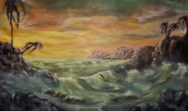 Painting titled "Paysage marine" by Nilo, Original Artwork, Oil