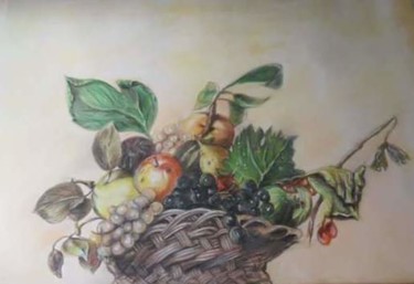Drawing titled ""corbeille de fruit…" by Nilo, Original Artwork, Pastel