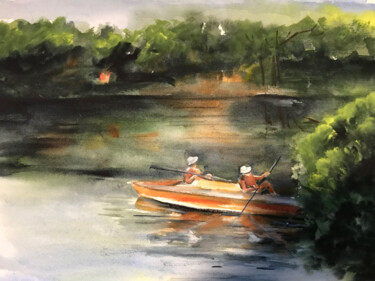 Painting titled "Mystic Lake" by Massoudeh Edmond, Original Artwork, Watercolor