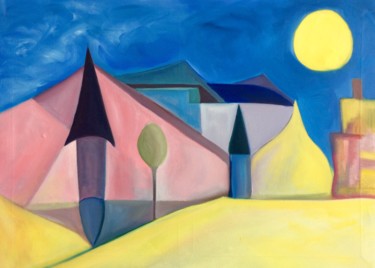 Malerei mit dem Titel "Village imaginé - A…" von Stéphane Massoutier, Original-Kunstwerk, Acryl
