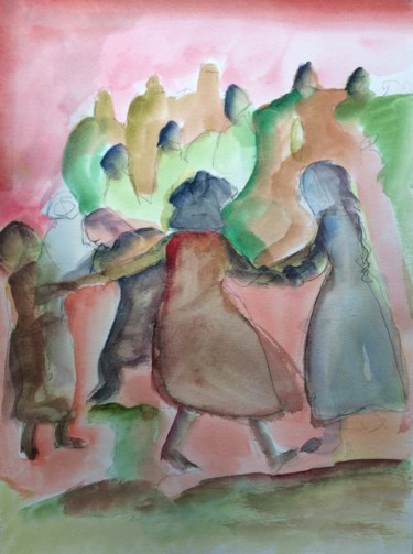 Malerei mit dem Titel "La ronde ou Danse d…" von Stéphane Massoutier, Original-Kunstwerk, Aquarell