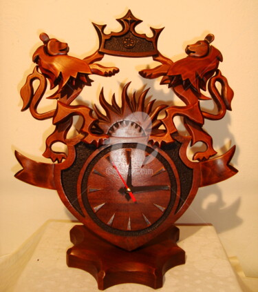 Sculpture intitulée "desktop clock /Two…" par Angel Dobrev, Œuvre d'art originale, Bois