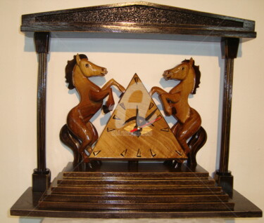 Sculpture titled "Piramid(clock)" by Angel Dobrev, Original Artwork, Wood