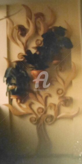 Скульптура под названием "FLOWER GARDEN" - Angel Dobrev, Подлинное произведение искусства, Дерево