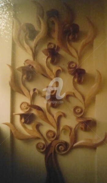 Sculpture titled "FLOWER GARDEN" by Angel Dobrev, Original Artwork, Wood