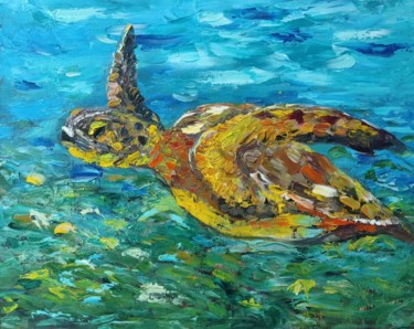 Painting titled "Морская черепаха" by Yuliya Hmeleva, Original Artwork, Oil