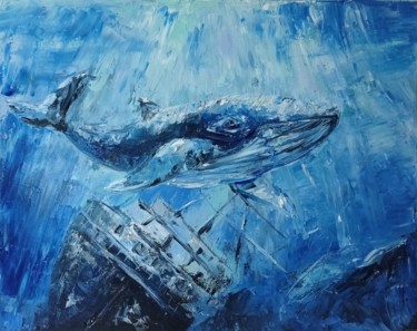 Painting titled "Голубой кит" by Yuliya Hmeleva, Original Artwork, Oil