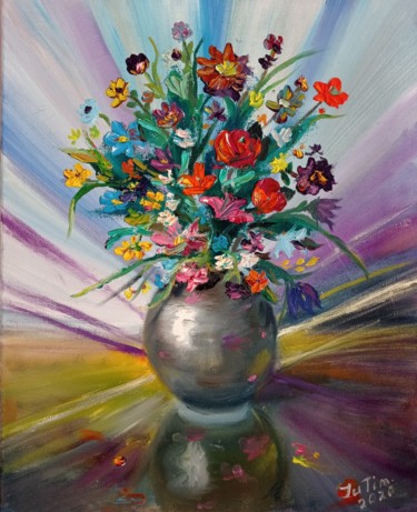Картина под названием "Радужный букет" - Yuliya Hmeleva, Подлинное произведение искусства, Масло