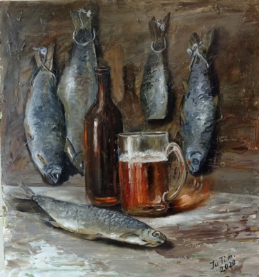 Картина под названием "Натюрморт с пивом" - Yuliya Hmeleva, Подлинное произведение искусства, Масло