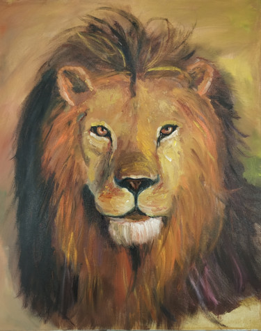Картина под названием "Лев царь зверей" - Yuliya Hmeleva, Подлинное произведение искусства, Масло