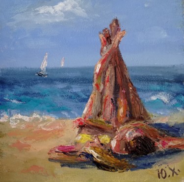 Ζωγραφική με τίτλο "Море любви пляж и с…" από Yuliya Hmeleva, Αυθεντικά έργα τέχνης, Λάδι