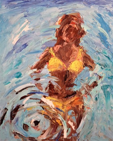 Картина под названием "Желтый купальник" - Yuliya Hmeleva, Подлинное произведение искусства, Масло