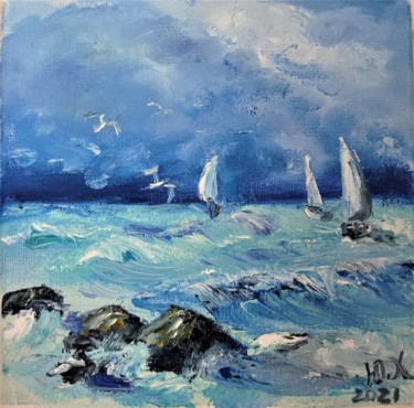 Картина под названием "Океан" - Yuliya Hmeleva, Подлинное произведение искусства, Масло