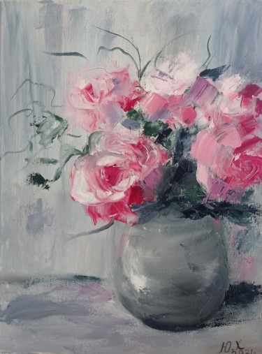 Картина под названием "Розовые розы" - Yuliya Hmeleva, Подлинное произведение искусства, Масло