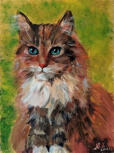 Schilderij getiteld "Рыжая кошка" door Yuliya Hmeleva, Origineel Kunstwerk, Tempera