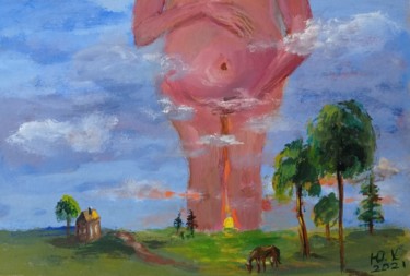 Painting titled "Рождение нового дня" by Yuliya Hmeleva, Original Artwork, Tempera