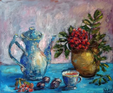 Картина под названием "Рябиновый чай" - Yuliya Hmeleva, Подлинное произведение искусства, Масло