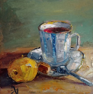 Картина под названием "Чай с лимоном" - Yuliya Hmeleva, Подлинное произведение искусства, Масло