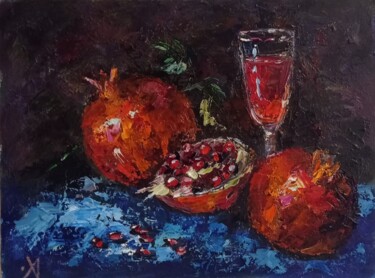 Painting titled "Гранаты и вино" by Yuliya Hmeleva, Original Artwork, Oil