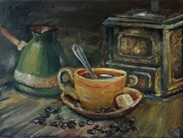Painting titled "Кофемания" by Yuliya Hmeleva, Original Artwork, Oil