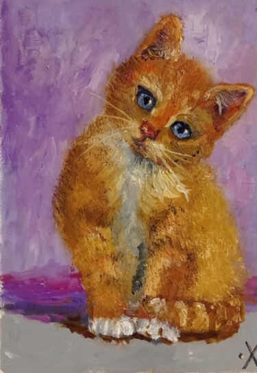 Malerei mit dem Titel "Рыжий котёнок" von Yuliya Hmeleva, Original-Kunstwerk, Öl
