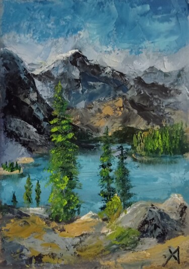 Painting titled "Озеро" by Yuliya Hmeleva, Original Artwork, Oil