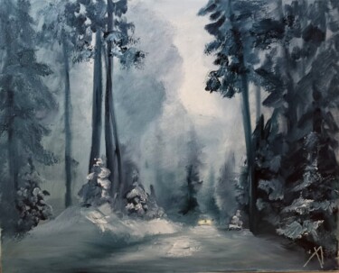 Картина под названием "Дорога через лес" - Yuliya Hmeleva, Подлинное произведение искусства, Масло