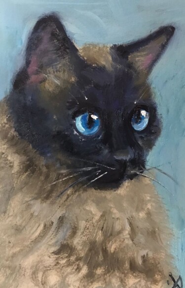 Картина под названием "Сиамская кошка" - Yuliya Hmeleva, Подлинное произведение искусства, Масло