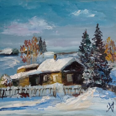 Painting titled "Зима" by Yuliya Hmeleva, Original Artwork, Oil