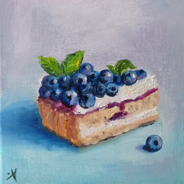 Картина под названием "Пирожное с голубикой" - Yuliya Hmeleva, Подлинное произведение искусства, Масло