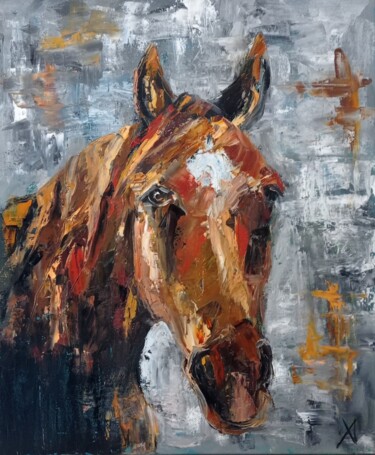 Painting titled "Лошадь" by Yuliya Hmeleva, Original Artwork, Oil