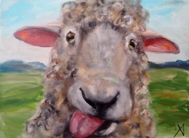 Malarstwo zatytułowany „Весёлая овечка” autorstwa Yuliya Hmeleva, Oryginalna praca, Olej