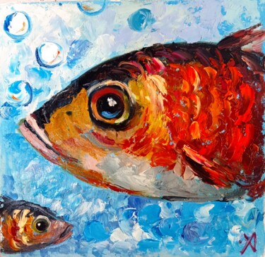 Картина под названием "Молчать как рыба" - Yuliya Hmeleva, Подлинное произведение искусства, Масло