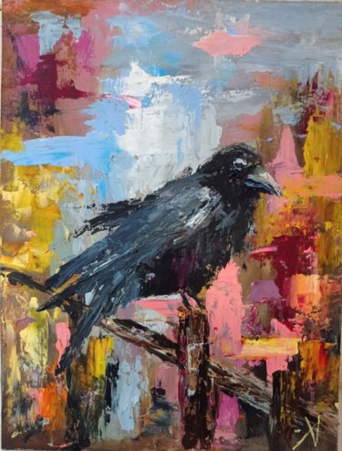 Картина под названием "Ворон" - Yuliya Hmeleva, Подлинное произведение искусства, Масло