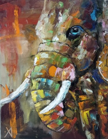 Pittura intitolato "Аура слона" da Yuliya Hmeleva, Opera d'arte originale, Olio